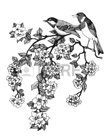 335x450 Set Of Spring Cherry Blossom Flowers. Hand Drawing. Black