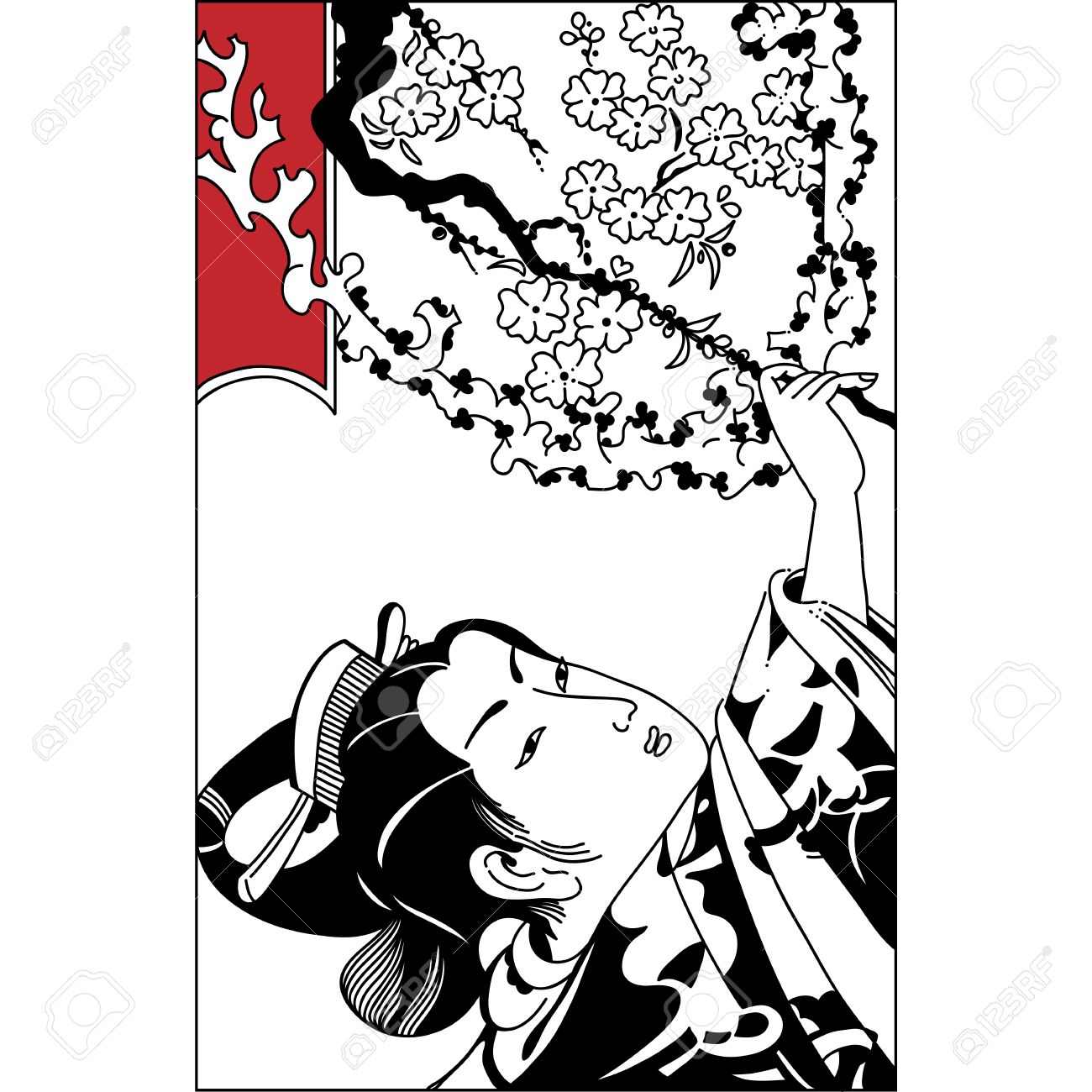 1300x1300 Spring Season Vector Background With Beautiful Japanese Geisha