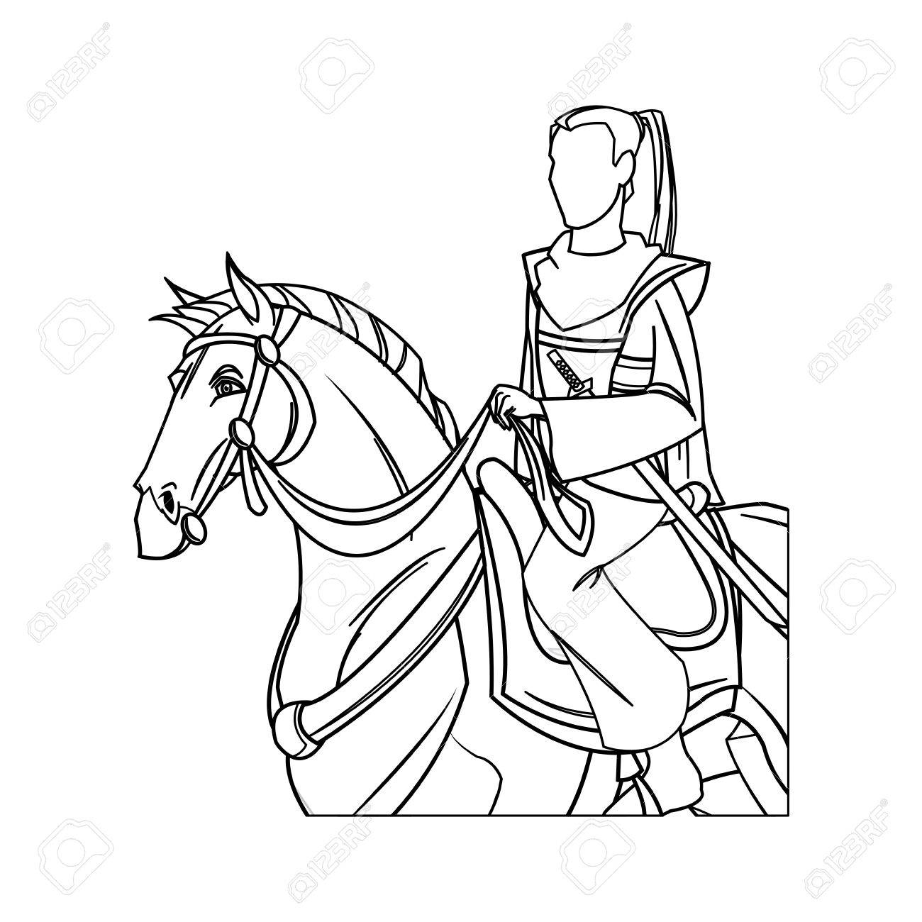 1300x1300 Warrior Samurai Japanese Character Riding Horse Vector