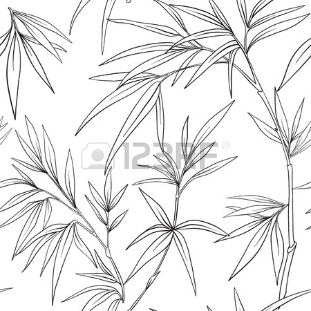 450x450 Seamless Pattern With Bamboo In Japanese Style. Outline Drawing
