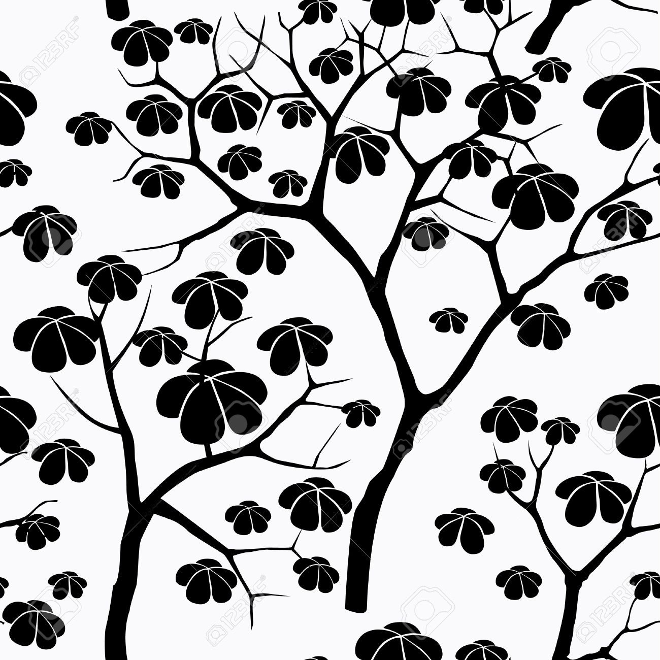 1300x1300 Tree Seamless Vector Pattern. Japanese Garden Tiled Background