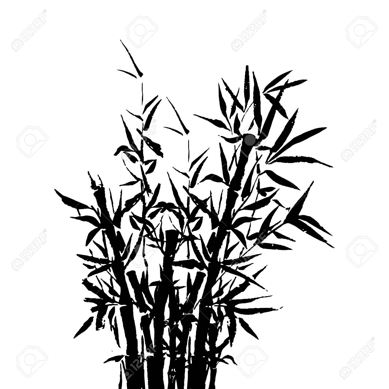1300x1300 Black Inked Bamboo Tree Japanese Plant Or Tree. Traditional Sumi