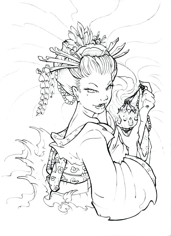 600x827 Geisha Coloring Pages