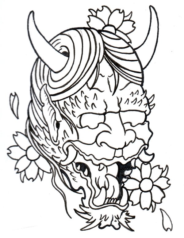 600x777 Japanese Demon Outline By Vikingtattoo