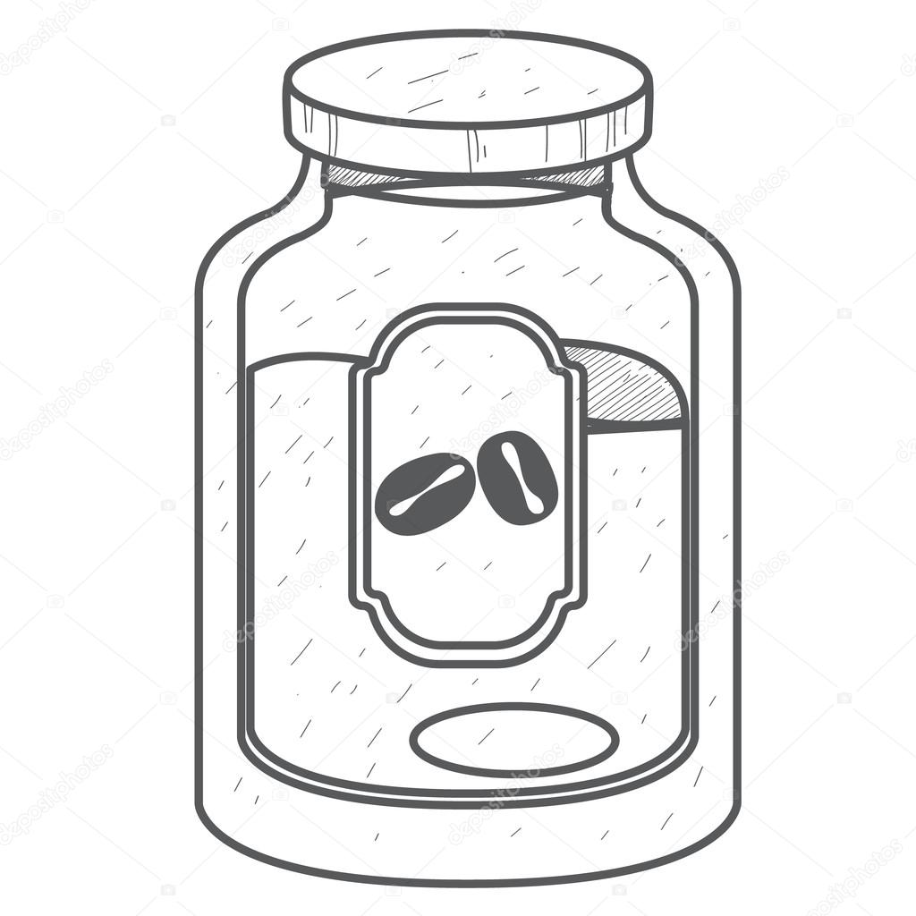 1024x1024 Glass Jar Of Ground Coffee Logo, Outline Drawing, Stock Vector
