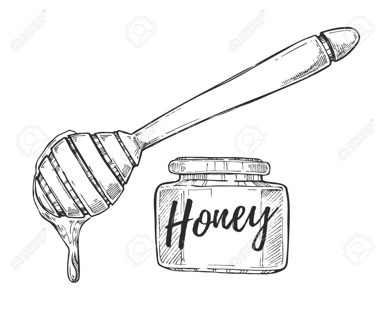 1300x1066 Honey Jar And Stick Freehand Pencil Drawing Isolated On White