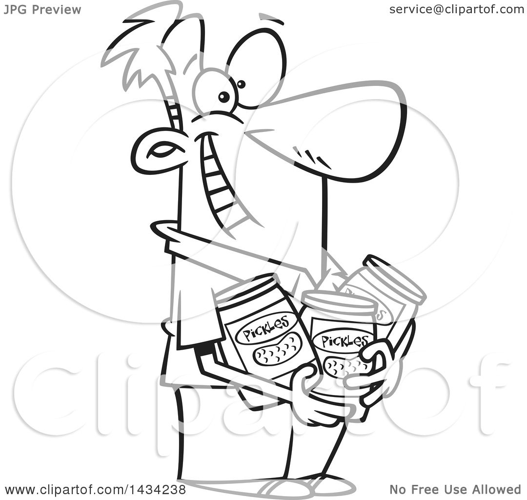 1080x1024 Clipart Of A Cartoon Black And White Lineart Happy Man Holding