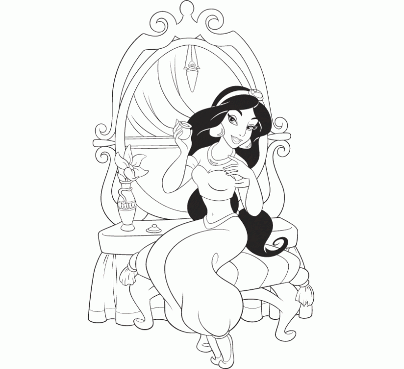 806x735 Colour Drawing Free Wallpaper Disney Jasmine Princess Coloring