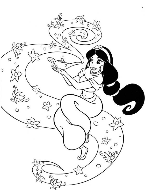 600x791 Princess Jasmine Rub Magic Lamp Coloring Page