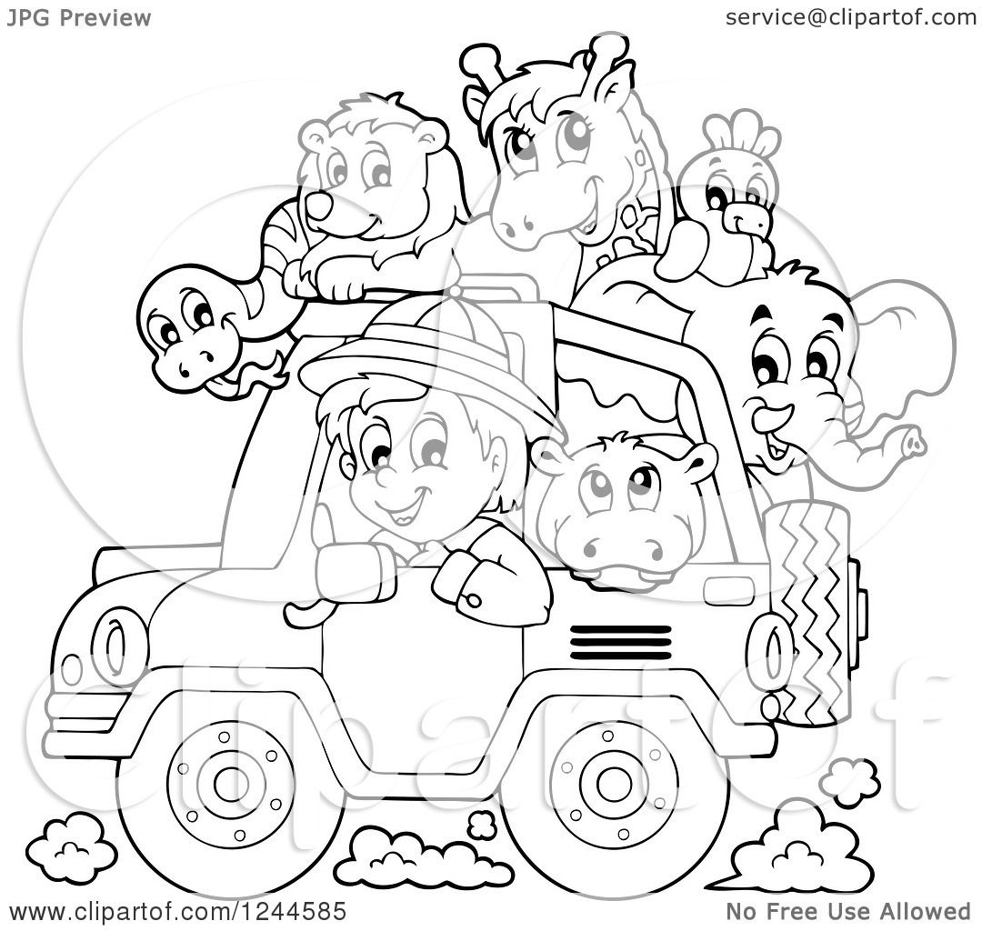 1080x1024 Clipart A Black And White Safari Boy Driving A Jeep Full