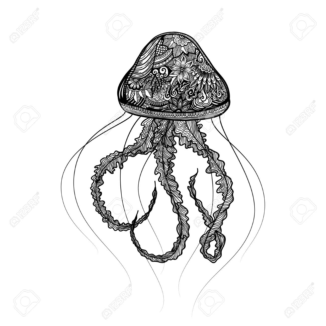 1300x1300 Jellyfish Style For Coloring Book, Shirt Design Or Tattoo. Royalty