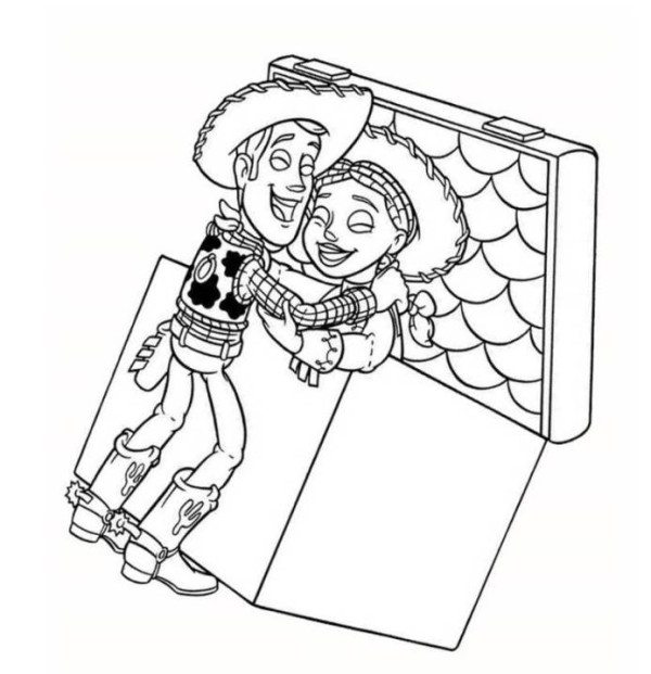 600x621 Woody Hug Jessie Toy Story Coloring Page