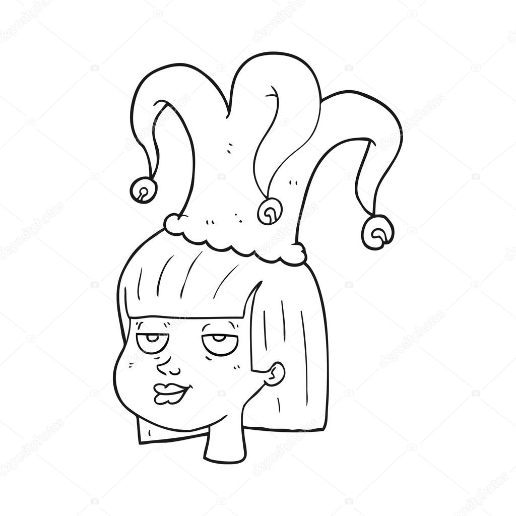 1024x1024 Black And White Cartoon Woman Wearing Jester Hat Stock Vector