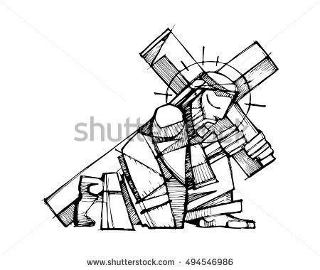 450x380 Hand Drawn Vector Illustration Or Drawing Of Jesus Christ Carrying