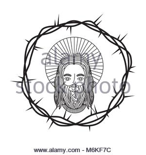 300x320 Drawing Face Jesus Christ Crown Design Stock Vector Art