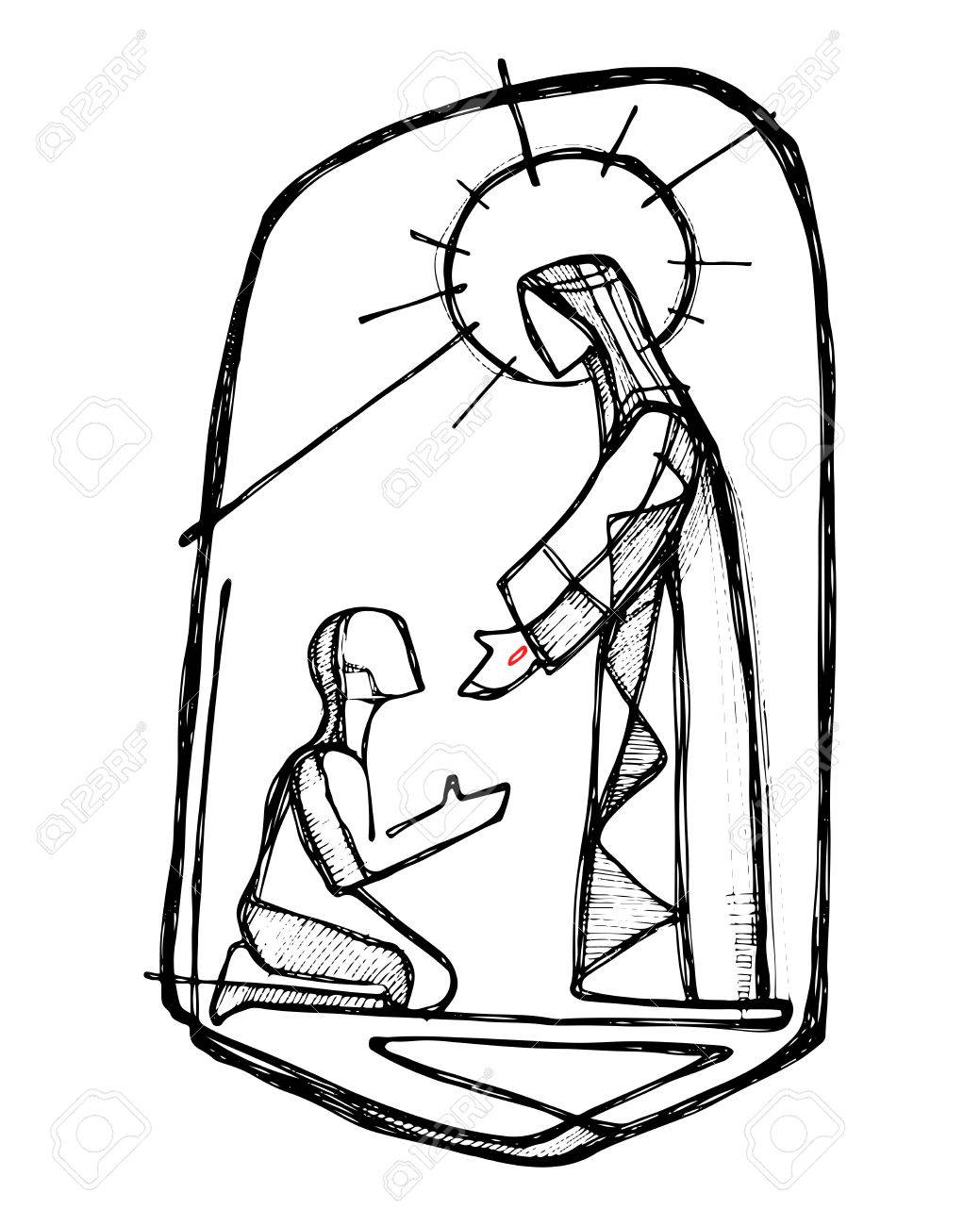 1039x1300 Hand Drawn Vector Illustration Or Drawing Of Jesus Christ Healing