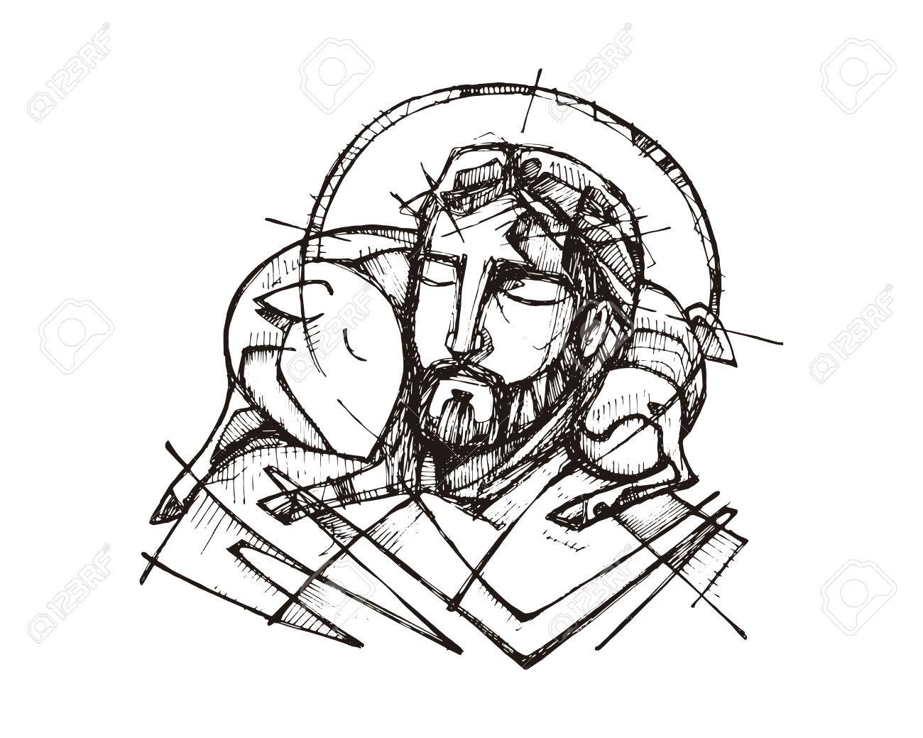 1300x1039 Hand Drawn Vector Illustration Or Drawing Of Jesus Christ