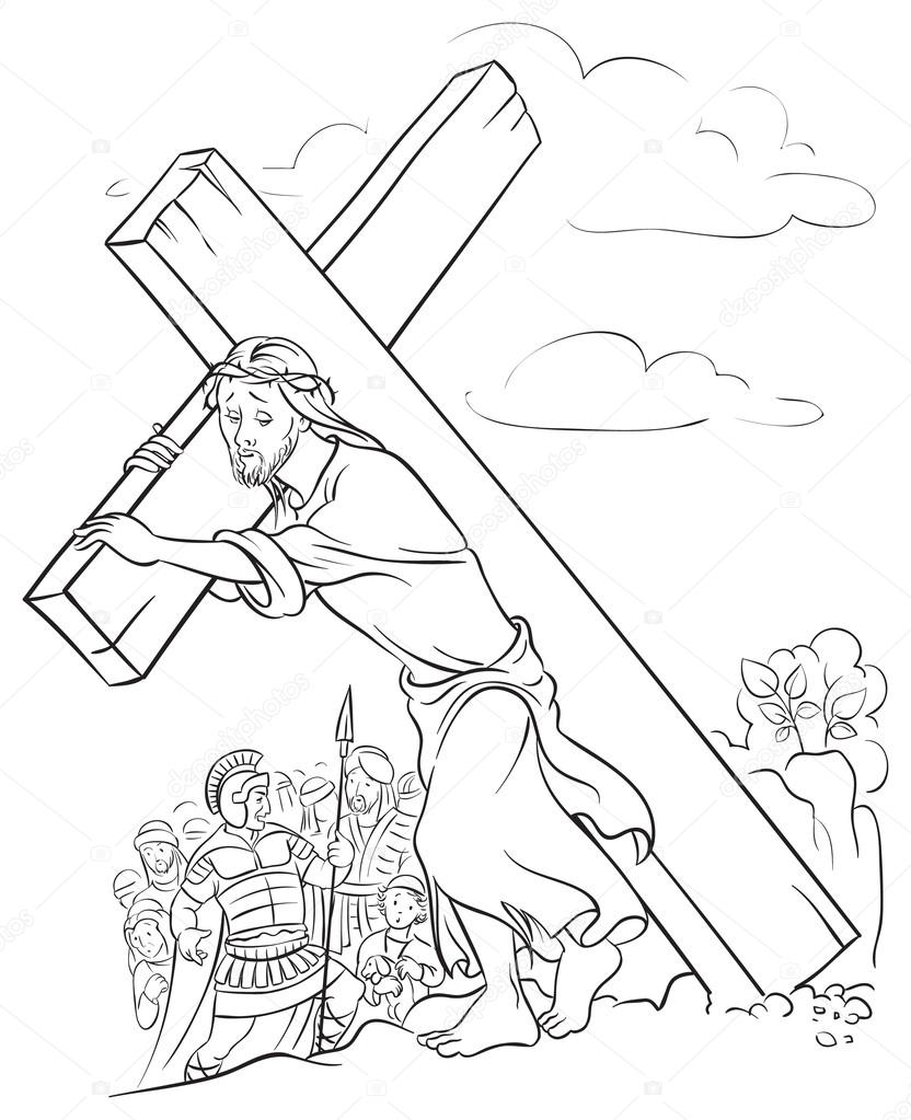 832x1023 Black And White Illustration Of Jesus Christ Carrying Cross