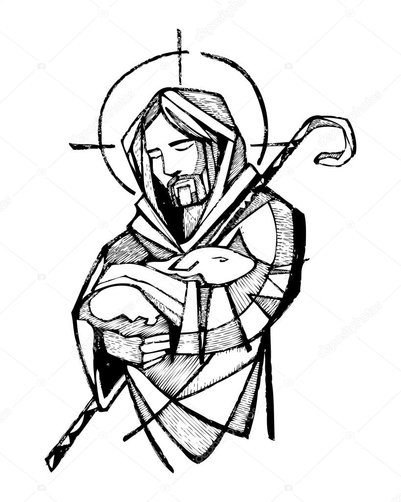 819x1024 Jesus Christ Good Shepherd Stock Vector Bernardojbp