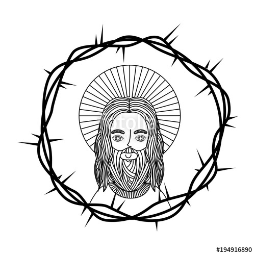 500x500 Engraving Face Sacred Jesus Crown Thorns Vector Illustration