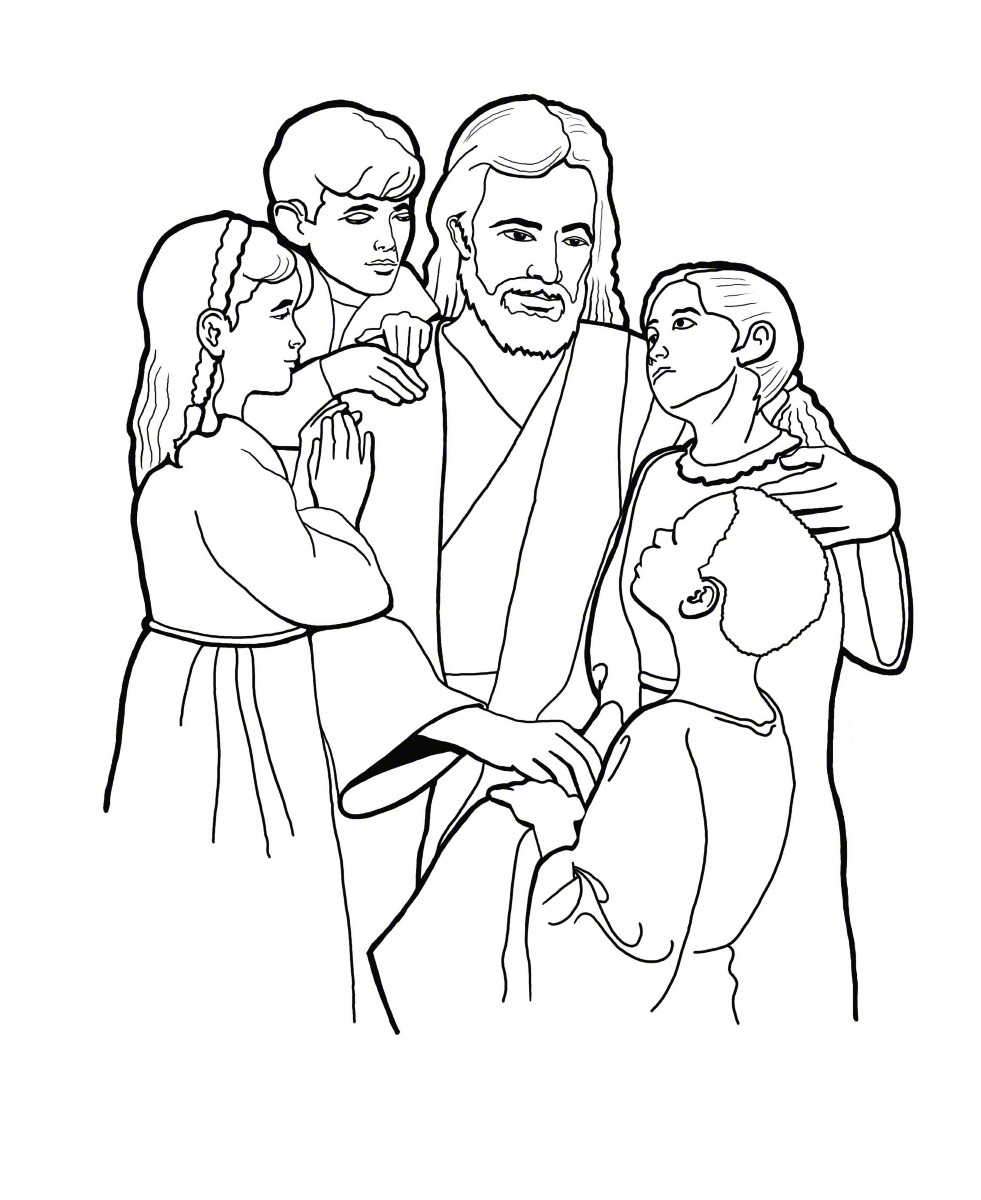 981x1200 Christ With Children Coloring Page