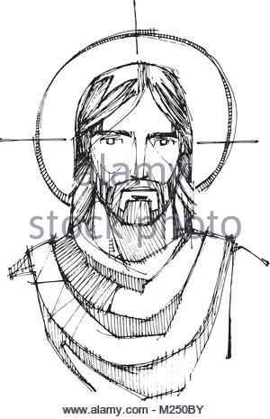 300x465 God Sketch. Jesus Christ Drawn In Engraving Style. Vintage Vector