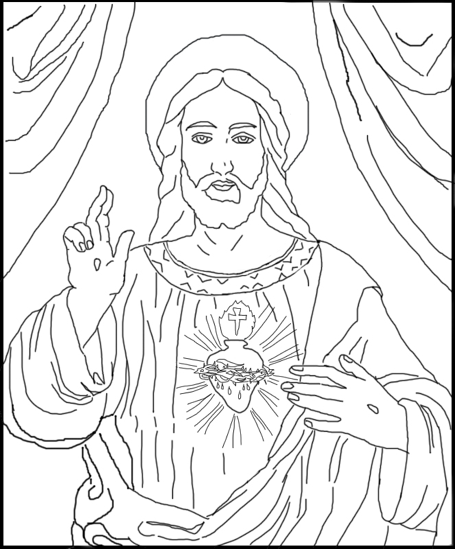 663x800 Free Coloring Page ~ The Sacred Heart Of Jesus