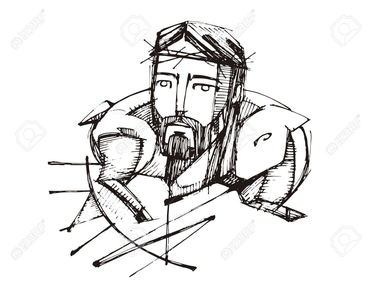 1300x1039 Hand Drawn Vector Illustration Or Drawing Of Jesus Christ