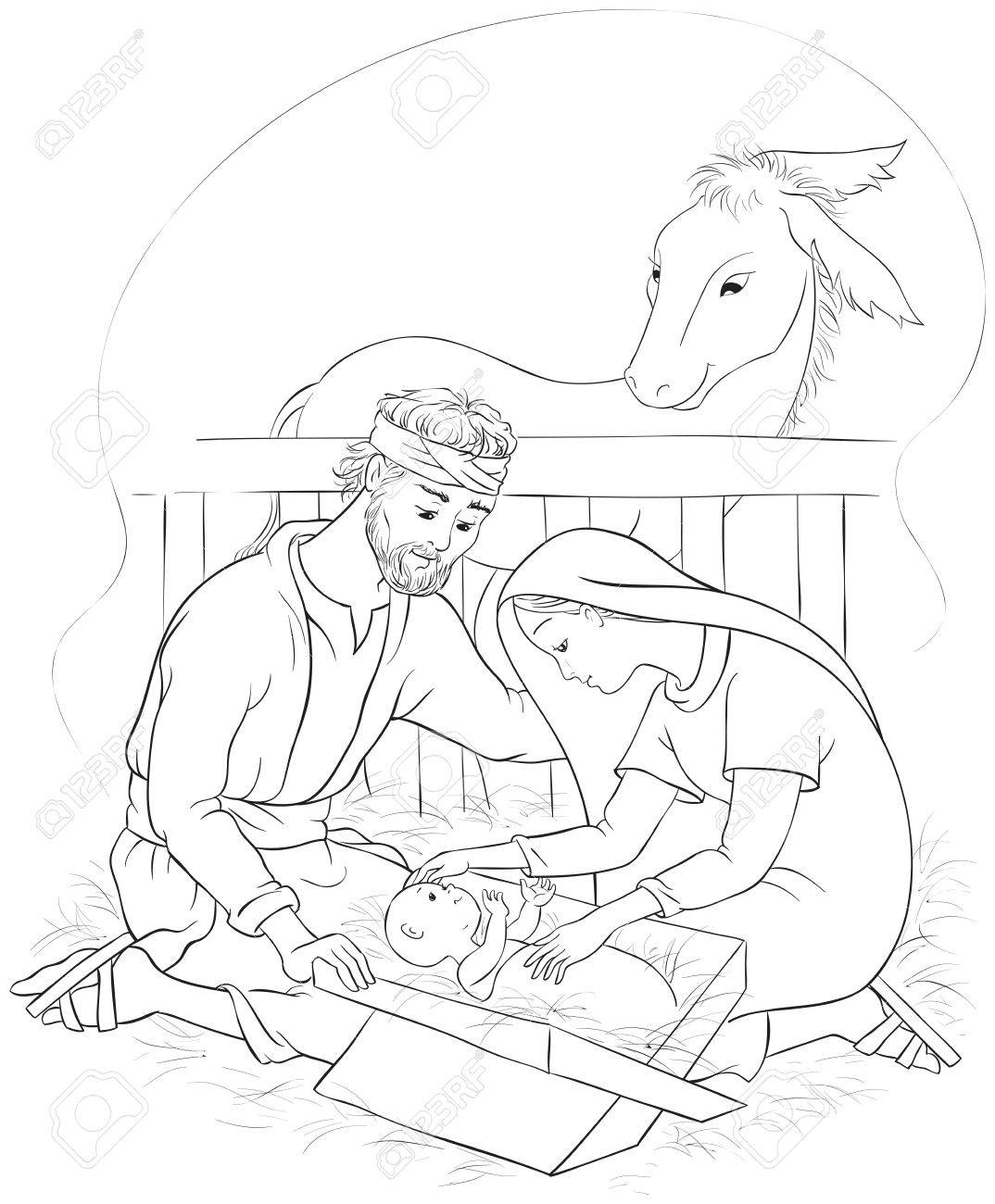 1074x1300 Nativity Scene With Holy Family. Jesus, Mary And Joseph. Coloring