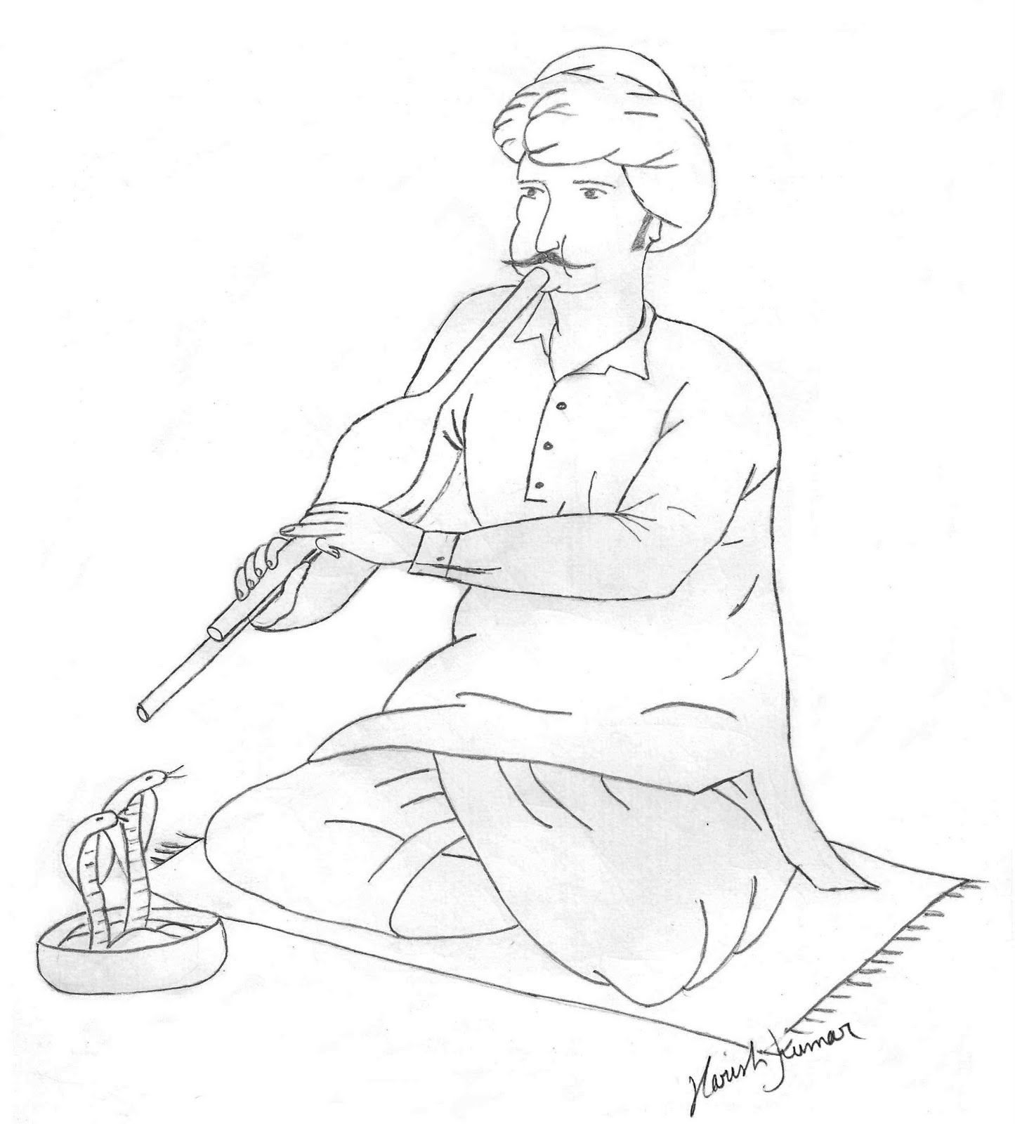 1445x1600 Pencil Art Sketch Of Snake Charmer My Pencil Drawing Art