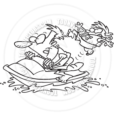 460x460 Cartoon Wave Runner Jet Ski (Black And White Line Art) By Ron