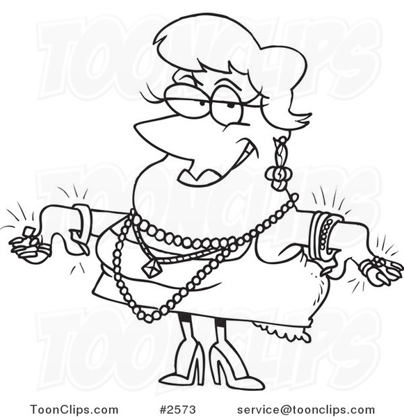 581x600 Cartoon Black And White Line Drawing Of A Lady Wearing Jewels