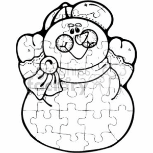 300x300 Royalty Free Black And White Cartoon Jigsaw Snowman 143930 Vector