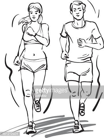 362x477 Sketch Young Couple Jogging Stock Vectors