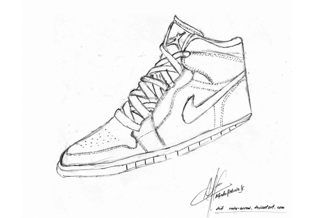1072x746 Nike Air Jordan Shoe Drawing By Rontu Arrow