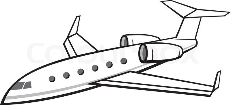800x364 Illustration Of A Flying Business Jet Isolated On White Background