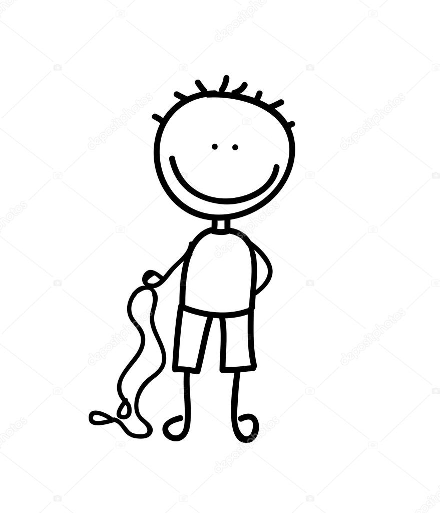 879x1024 Boy With Rope Jump Drawing Isolated Icon Design Stock Vector