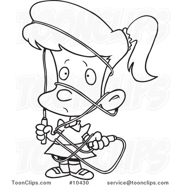 581x600 Cartoon Black And White Line Drawing Of A Girl Tangled In A Jump