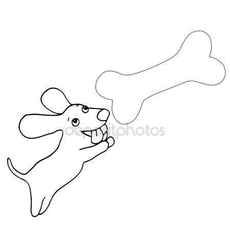 450x450 Black White Small Dog Jumping Over A Huge Bone Stock Vector