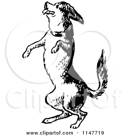 450x470 Clipart Of A Retro Vintage Black And White Jumping Dog