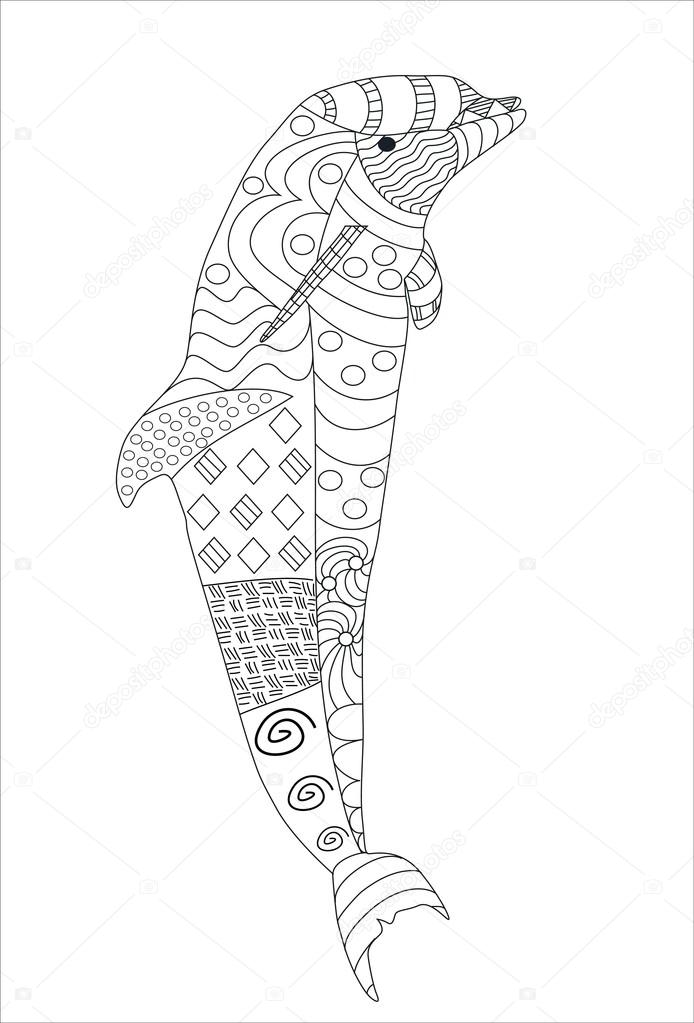 694x1023 Hand Drawn Doodle Style Jumping Dolphin Isolated On White