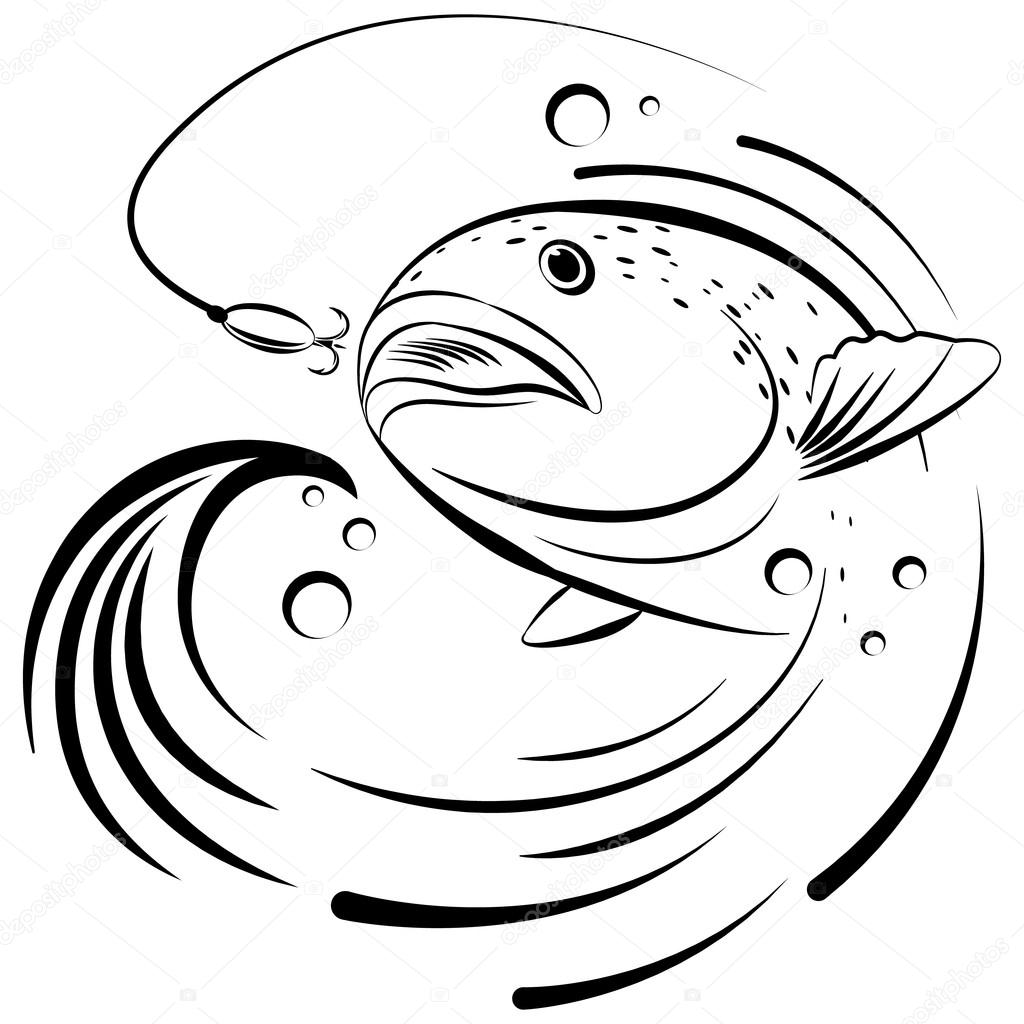1024x1024 Fish Jumping Out Of The Water To Grab The Bait Stock Vector