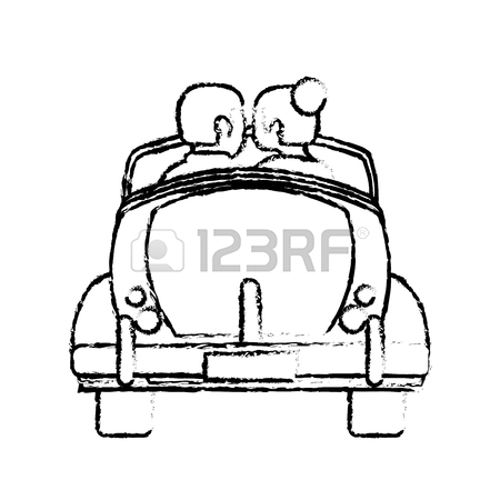 450x450 Drawing Couple Car Classic Wedding Vector Illustration Eps 10