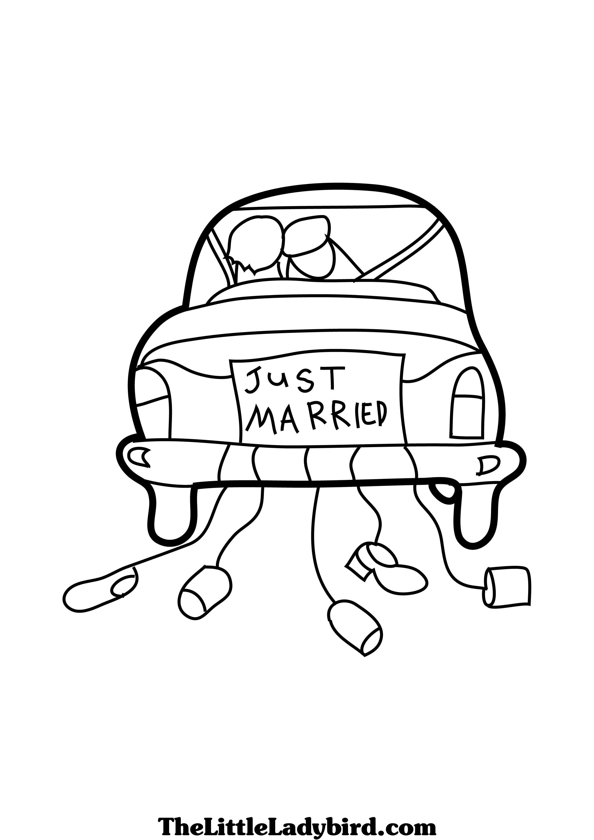 2480x3508 Coloring Page Of A Car Of A Bride And Groom Newlyweds