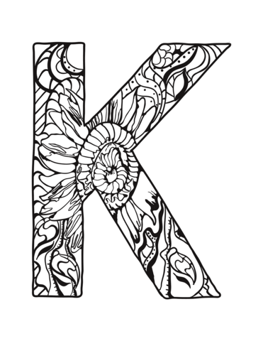 371x480 Letter K Zentangle Coloring Page Free Printable Coloring Pages