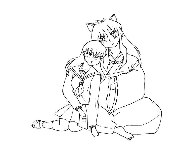 700x599 Inuyasha And Kagome Coloring Pages Cartoon Characters