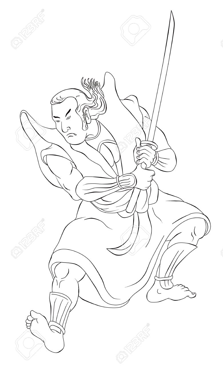 780x1300 Illustration Of A Samurai Warrior With Katana Sword In Fighting