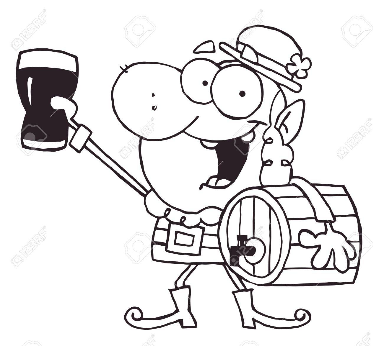 1300x1173 Outlined Leprechaun Carrying A Beer Keg And Holding Up A Glass