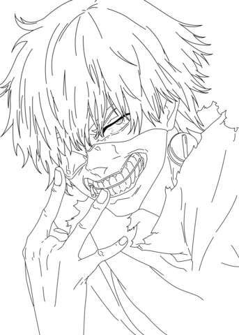 343x480 Ken Kaneki From Tokyo Ghoul Manga Coloring Page Free Printable