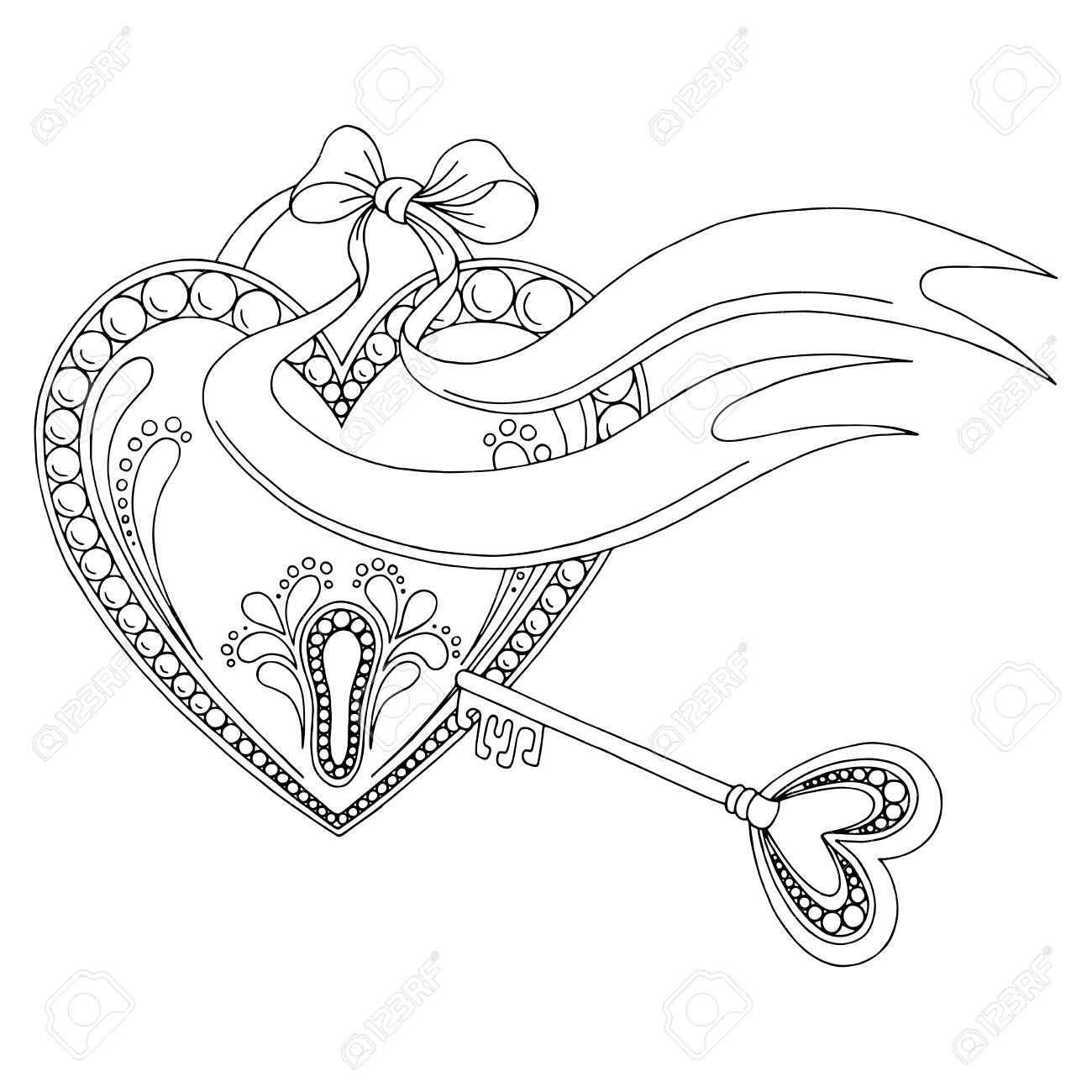1300x1300 Pattern Heart Lock Key Doodle Black White Graphic Sketch